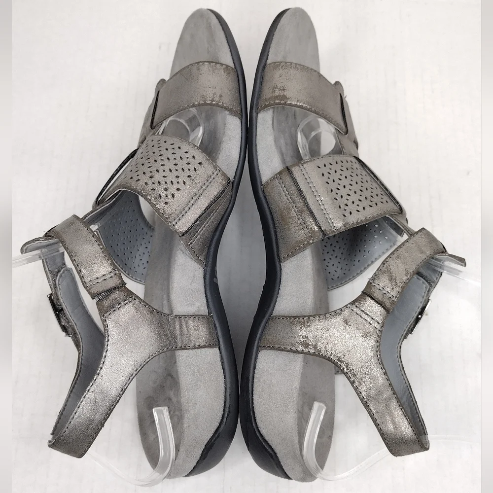 Vionic Goldie Distressed Leather Straps Adjustable Perforated Comfort Sandals